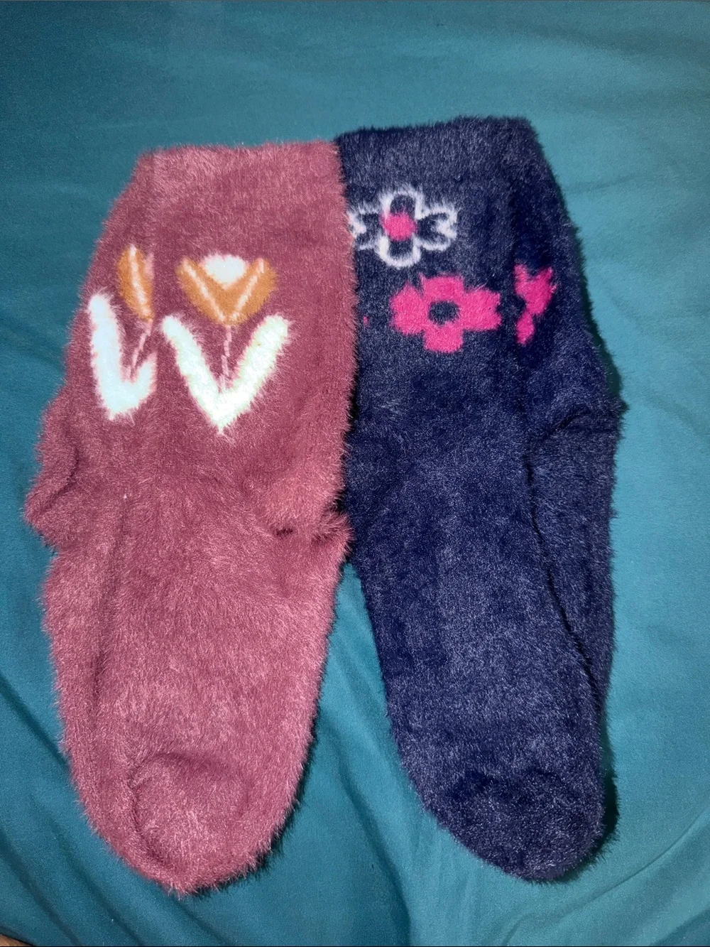 UGG Fuzzy Floral Crew Socks - Pink and Navy
